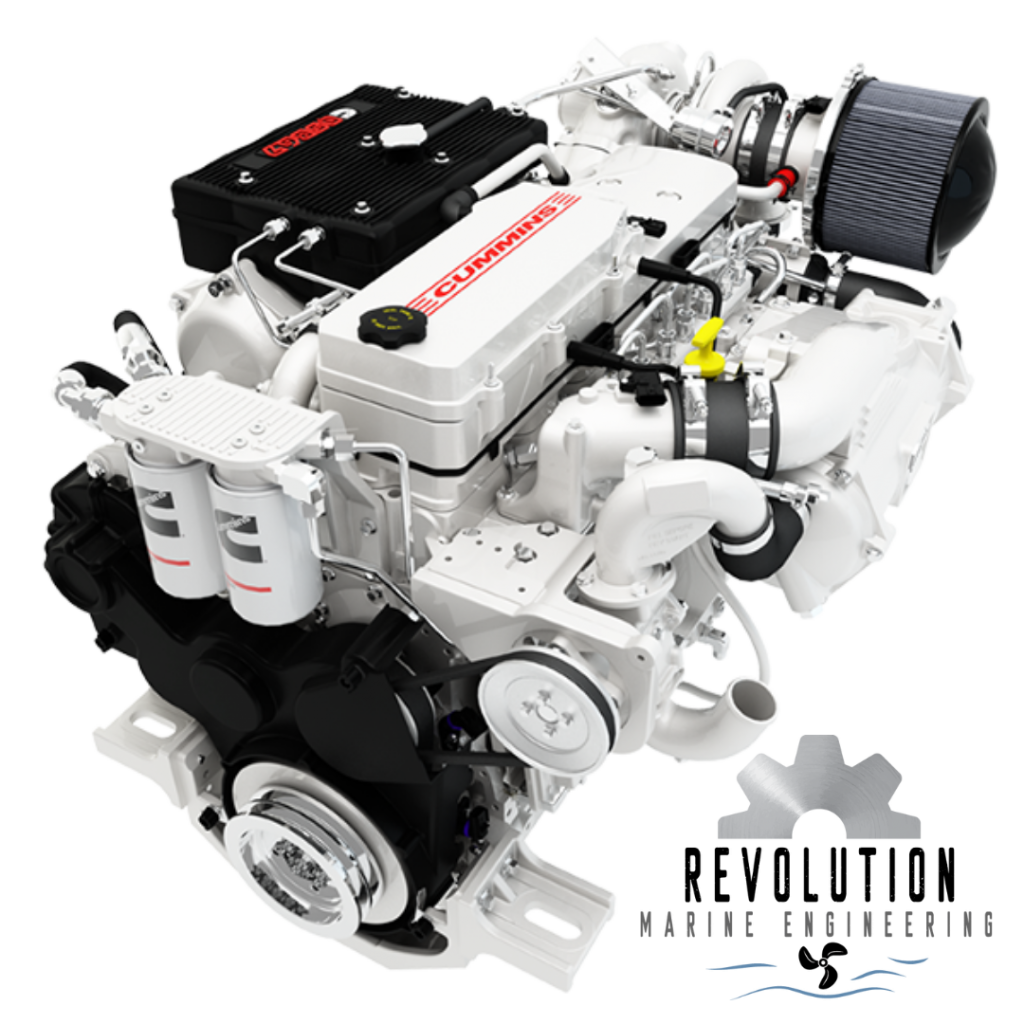 Cummins Engine with Revolution Marine Engineering logo